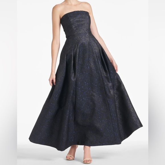 Sachin & Babi Black/Midnight Jacquard Strapless Margaux Formal Gown - 0 - Picture 8 of 12
